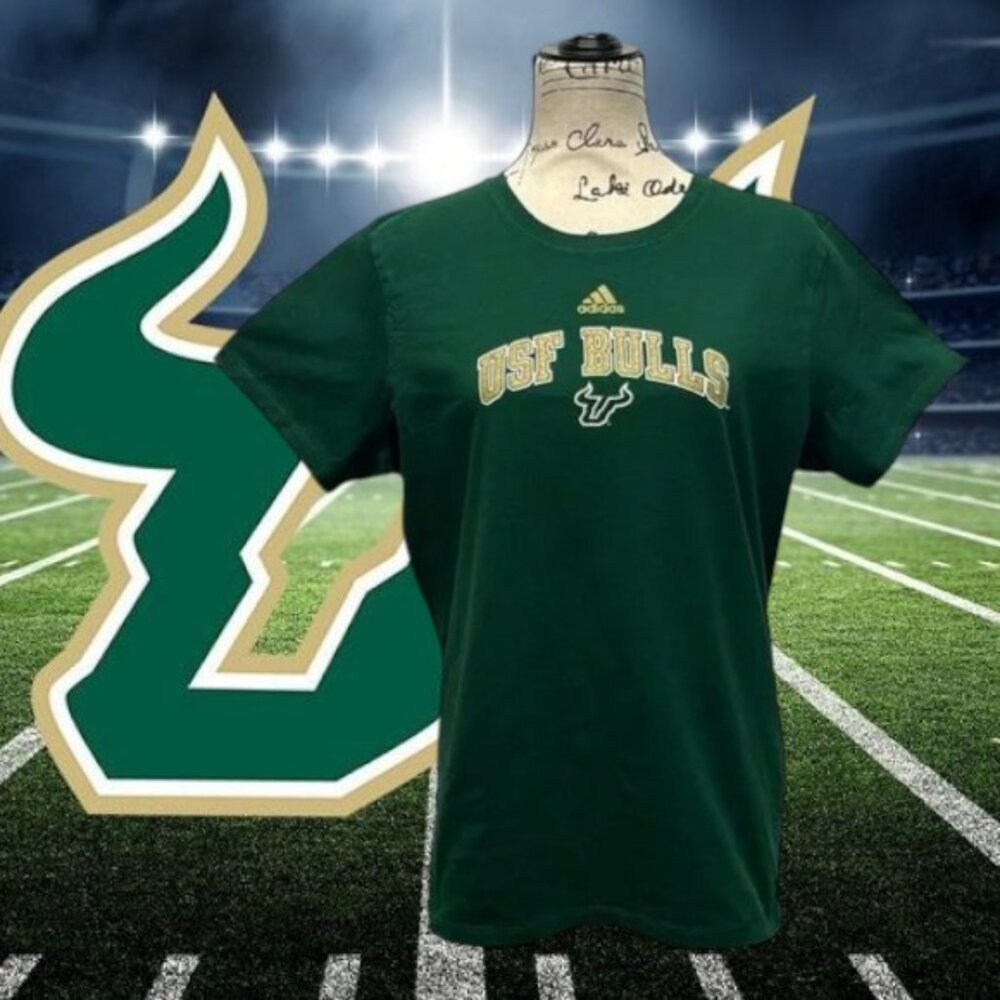 Adidas University of South Florida Bulls Green Gold Glitter Graphic T-Shirt XL